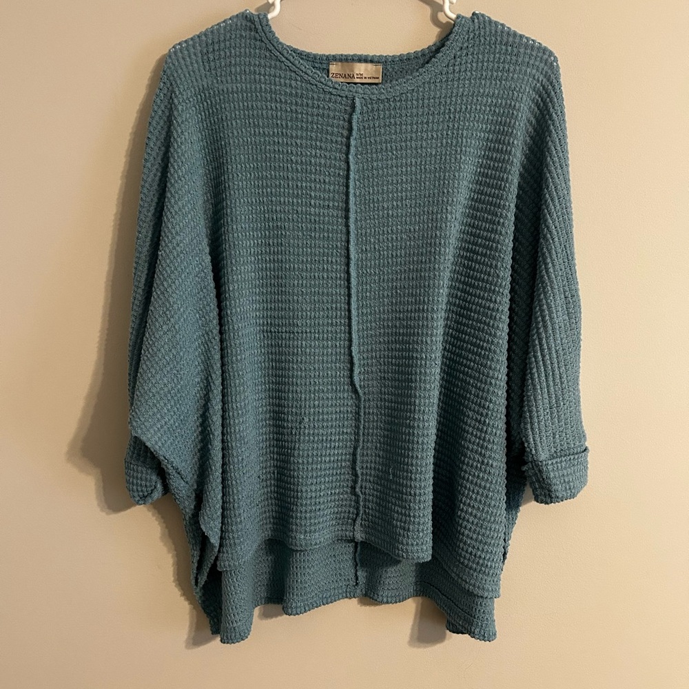 Zenana Outfitters Waffle Knit Sweater in Teal